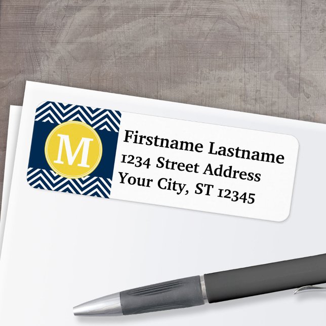 Navy und White Zickzack Pattern Custom Monogram (Custom Return Address Label)