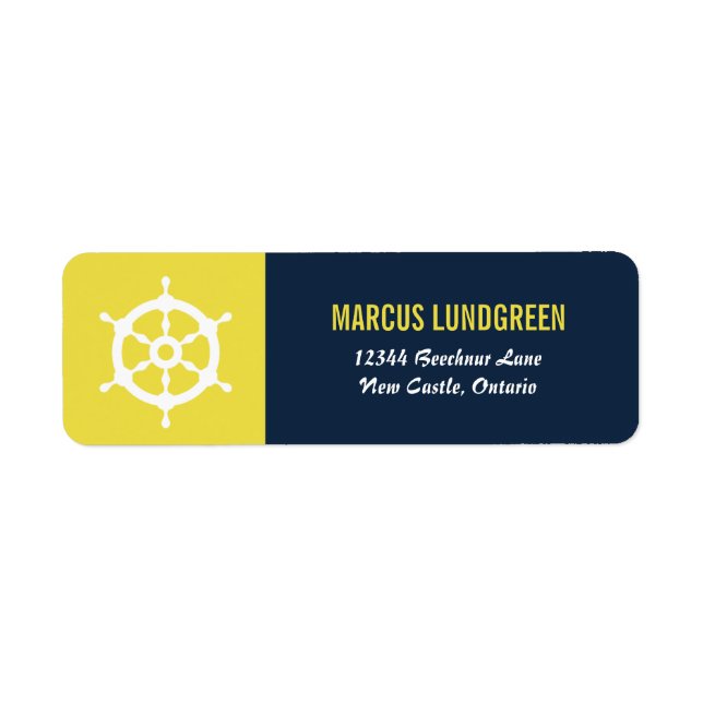Navy und Yellow Helm Nautic Return Address Label (Vorne)
