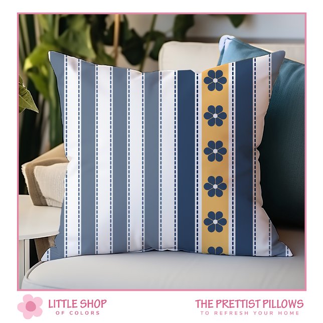 Navy und Yellow Stripes floral Kissen (Von Creator hochgeladen)