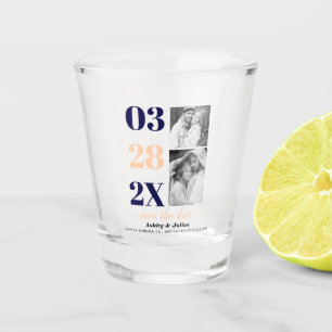 Navy und zwei Fotos Save the Date pfirsichblau Schnapsglas