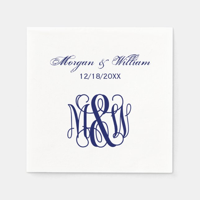 Navy Vine Script Monogram B&G DIY BG Serviette (Vorderseite)