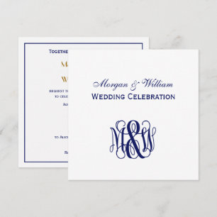 Navy Vine Script Monogram B&G DIY BG Wedding Einladung