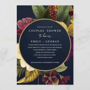NAVY VINTAG RETRO BURGUNDY FLORAL COUPLES DUSCHE EINLADUNG