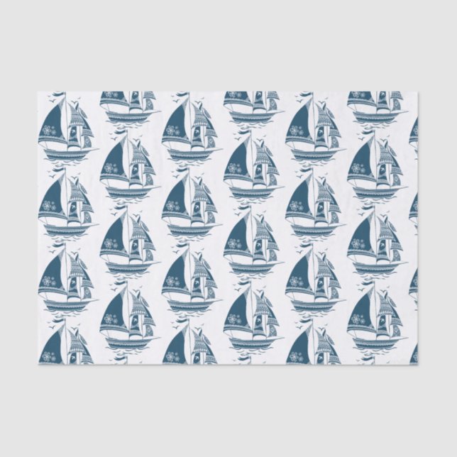 Navy Vintag Wind Segelboot2 Muster Seidenpapier (Vorderseite)
