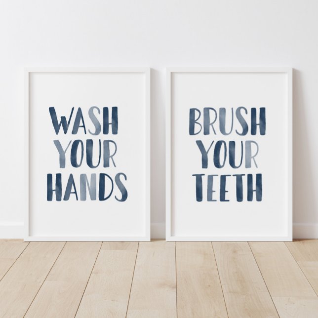 Navy Wash die Hände Brush Your Zähne Badezimmer Bilderwand Sets (Von Creator hochgeladen)