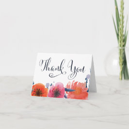 Navy Wasserfarbenfloral Vielen Dank Grußkarte Dankeskarte