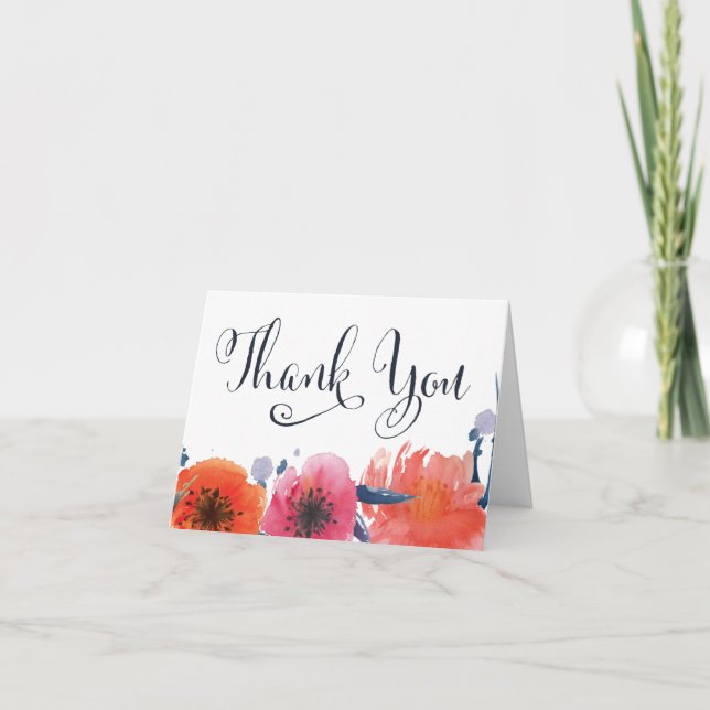 Navy Wasserfarbenfloral Vielen Dank Grußkarte Dankeskarte (Vorderseite)