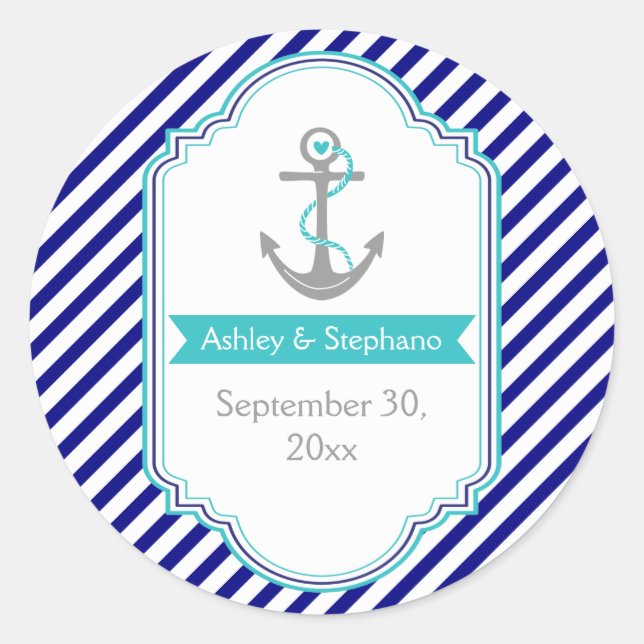 Navy, Wassergymnastik-Hochzeit Sichern Sie das Dat Runder Aufkleber (Vorderseite)