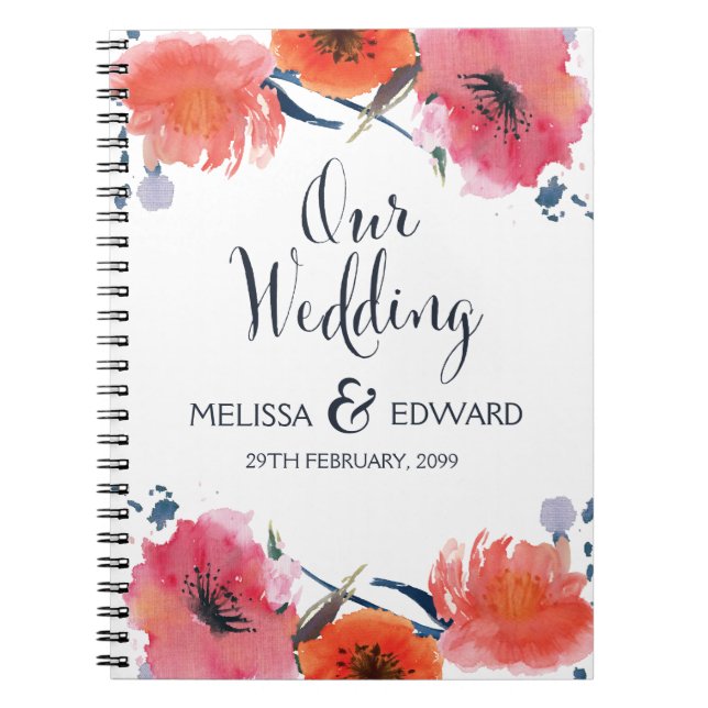 Navy Watercolor Floral Spiral Journal Notebook Notizblock (Vorderseite)
