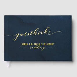 Navy Watercolor Gold Script Hochzeit Gästebuch