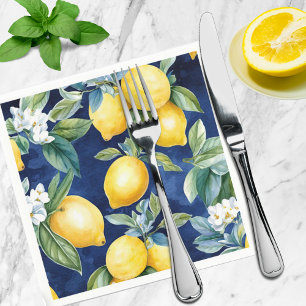 Navy Watercolor Lemons Muster europäisch Italienis Serviette