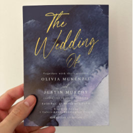 Navy Watercolor Moderne Hochzeitsgold Folieneinladung