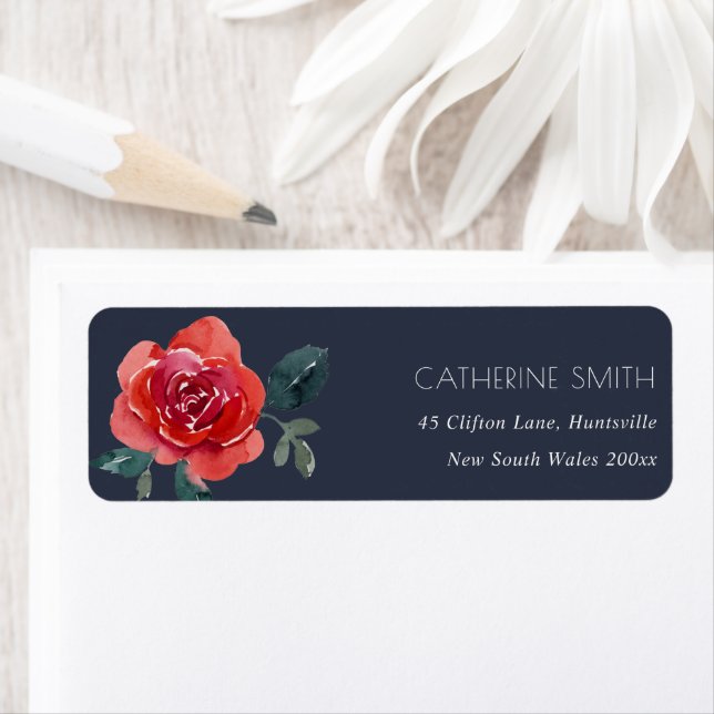 NAVY WATERCOLOR RED GREEN ROSE FLORAL ADRESSE (Insitu)