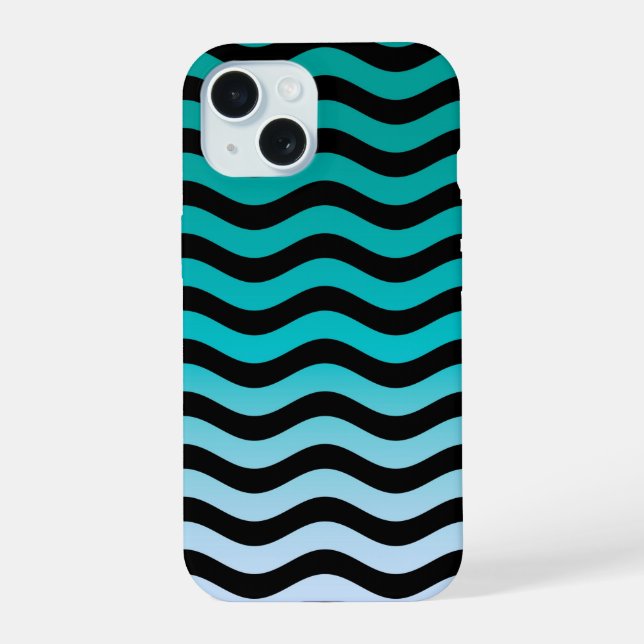 Navy Wavy Stripes Nautic Muster iPhone 15 Hülle (Rückseite)