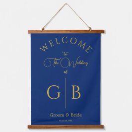 Navy Wedding Reception Entrance Wandteppich Mit Holzrahmen