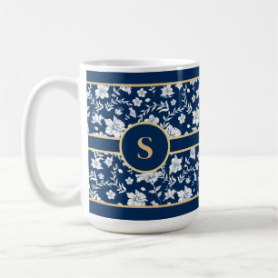 Navy-Weiß-Blumen-Tasse Kaffeetasse