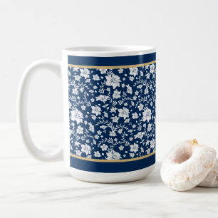Navy-Weiß-Blumen-Tasse Kaffeetasse