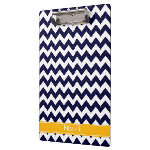 Navy Weiß Chevron ZigZag Goldruten Name Monogramm Klemmbrett