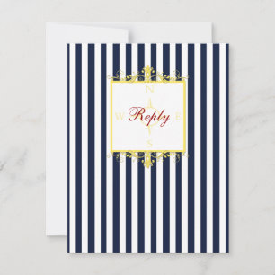 Navy, Weiß, Gelb, Rot gestreifte RSVP-Karte II RSVP Karte
