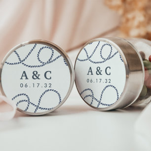 Navy & Weiß Hochzeitsmonogramm für Seefahrer Runder Aufkleber