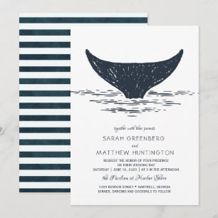 Navy & Weiß Nautische Wal Hochzeitseinladung Einladung