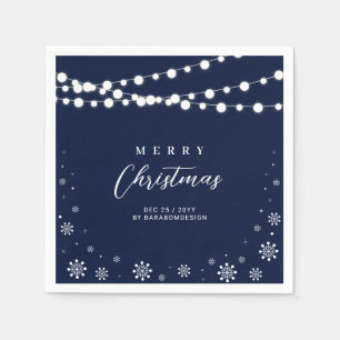 Navy & Weiße Lichter Frohe Weihnachten Weihnachtsf Serviette