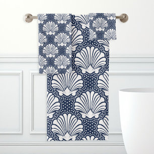 Navy & Weiße Muschel  Badhandtuch Set
