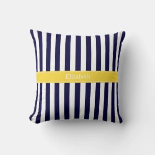 Navy Weiße Streifen Ananas Band Namensmonogramm Kissen