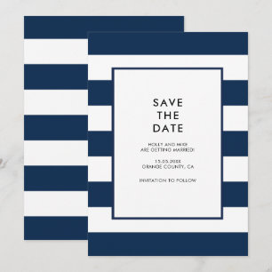 Navy Weiße Streifen Chic Einfach Modern Minimalist Einladung