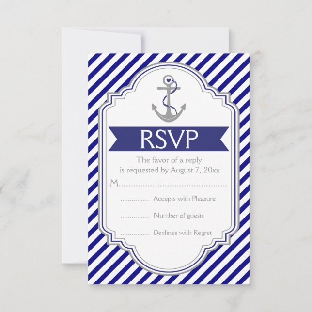 Navy, weißer Anker nautische Hochzeit RSVP (Vorderseite)