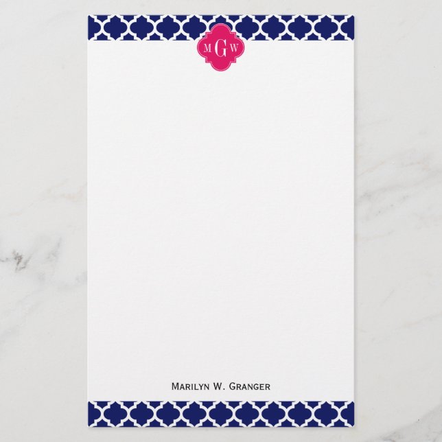 Navy Welch marokkanischer #5 Raspberry 3 Initial M Briefpapier (Vorderseite)
