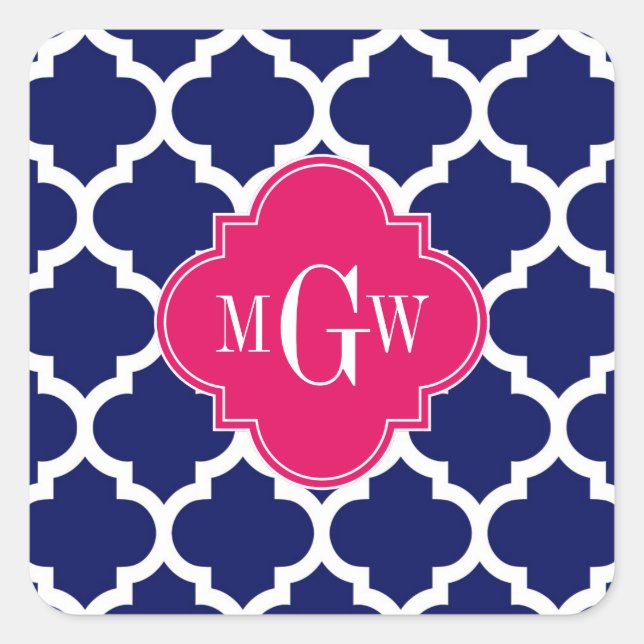 Navy Welch marokkanischer #5 Raspberry 3 Initial M Quadratischer Aufkleber (Vorderseite)