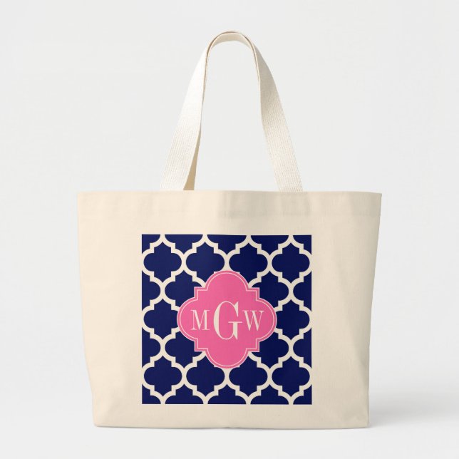 Navy Welches marokkanische #5 Hot Pink2 3 Initial  Jumbo Stoffbeutel (Vorne)
