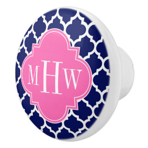 Navy Welches marokkanische #5 Hot Pink2 3 Initial Keramikknauf