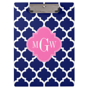 Navy Welches marokkanische #5 Hot Pink2 3 Initial  Klemmbrett