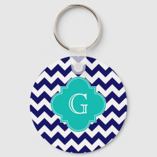 Navy Welches Zickzack ZigZag Aquamarin Quatrefolie Schlüsselanhänger