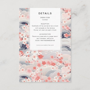 Navy Wellen Sakura Blüten Moderne Hochzeitsdetails Begleitkarte