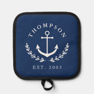 Navy White Anchor Wreath Nautic Name & Year Est Topflappen