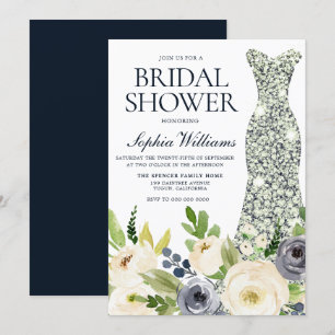 Navy & White Blume Diamond Dress Brautparty Einladung