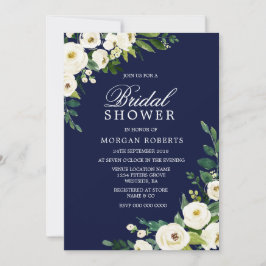 Navy & White Blume Modernes Brautparty laden ein Einladung
