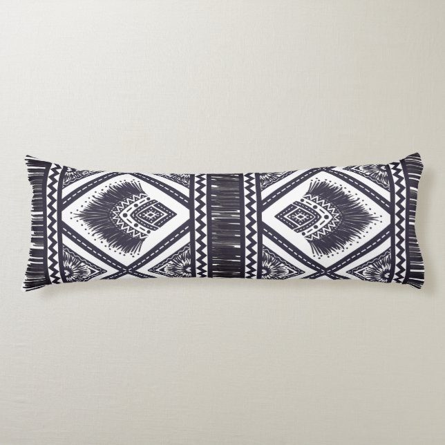 Navy White Boho Gemustert Body Throw Kissen (Vorderseite)