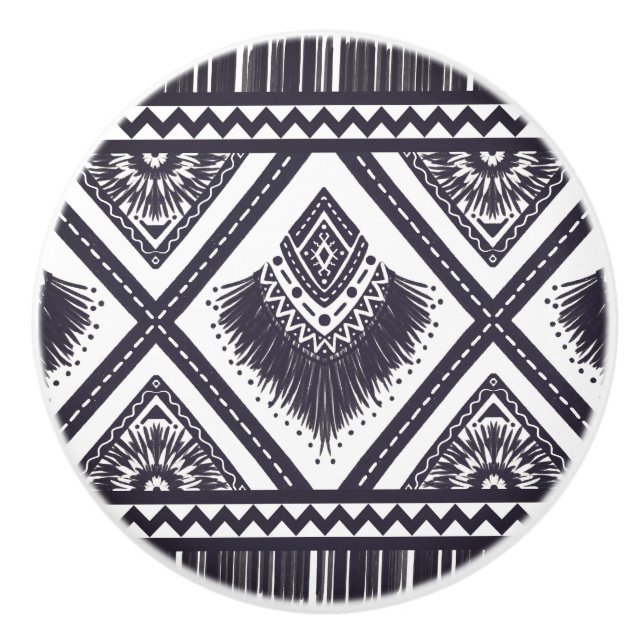 Navy White Boho Muster Keramik Pull Keramikknauf (Vorderseite)