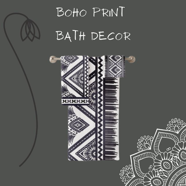 Navy White Boho Pattern Handtuch Badhandtuch Set (Von Creator hochgeladen)