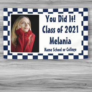 Navy White Checkerboard Foto Abschluss Banner