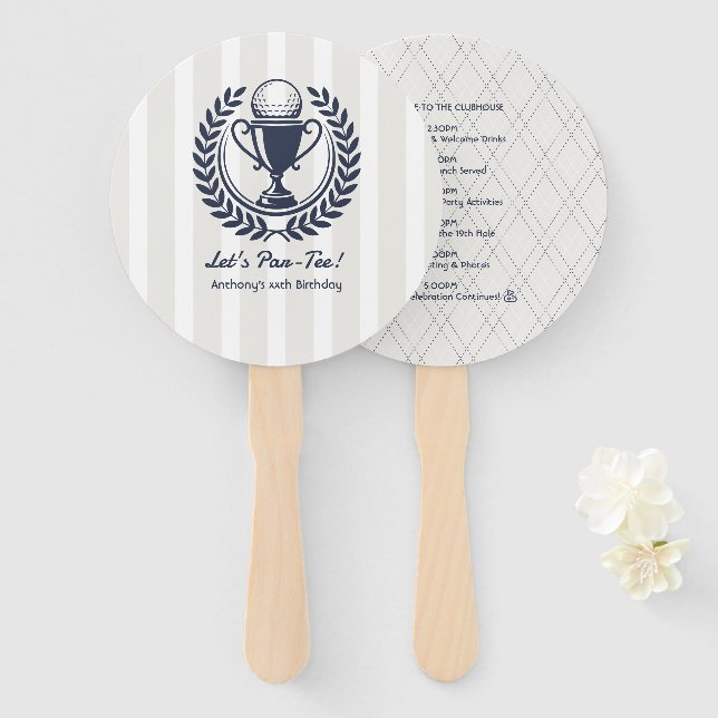 Navy, White & Cloud Dancer Preppy Golf-Programm Fächer (Vorne und Hinten)