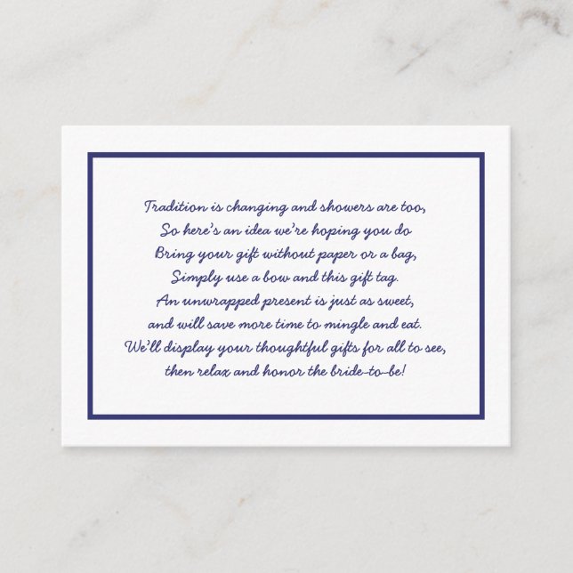 Navy White Display Brautparty Insert Card + Tag (Vorderseite)