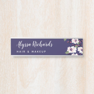 Navy & White Floral Beauty Make-up Fair Türschild