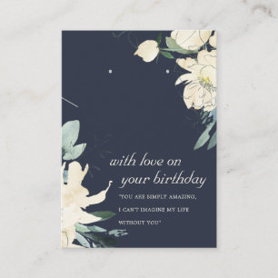 NAVY WHITE FLORAL BIRTHDAY NECKLACE EARRING CARD PLATZKARTE