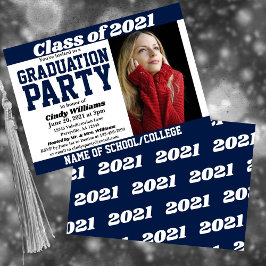 Navy White Foto Abschluss Einladung