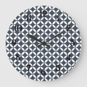 Navy White Geometric Circles Große Wanduhr